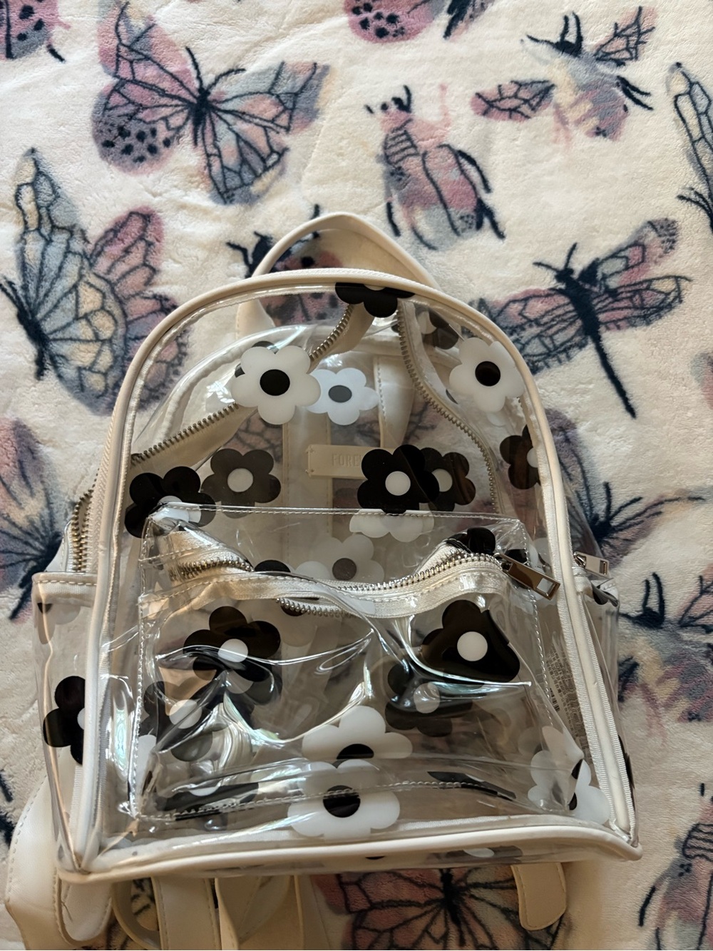 Clear Floral Mini Backpack - Black & White Flower Print